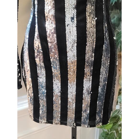 Missguided Petite Sequin Mini Dress US2 Black Silver Long Sleeve Party Cocktail - Picture 5 of 12